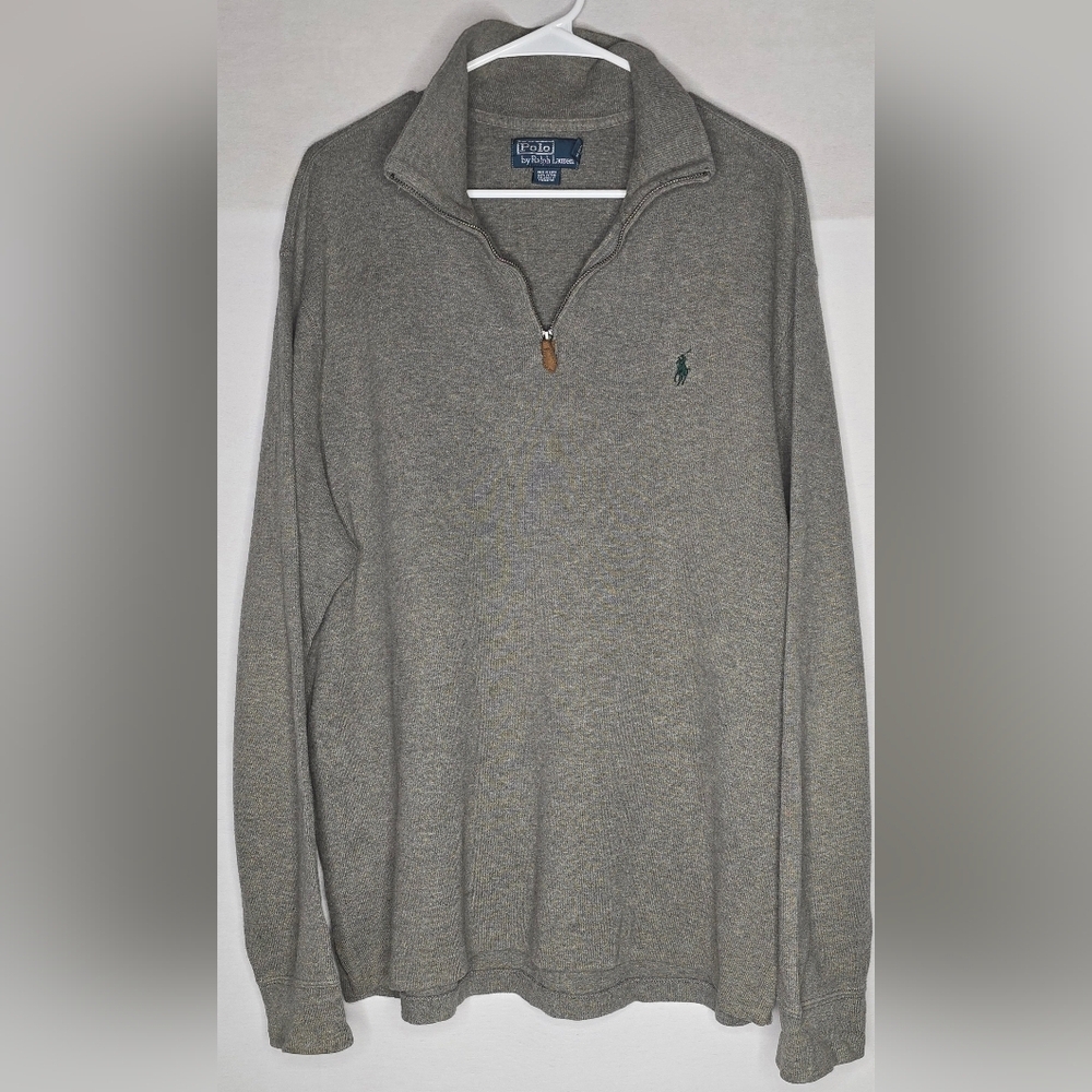 Polo Ralph Lauren Men's XL 1/4 Zip Pullover Sweater Gray Green Pony, 100% Cotton